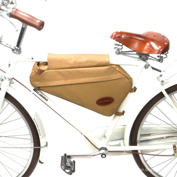 Tourbon triângulo bicicleta saco de lona e sacos de sela de couro marrom / frente impermeável quadro bicicleta triângulo saco